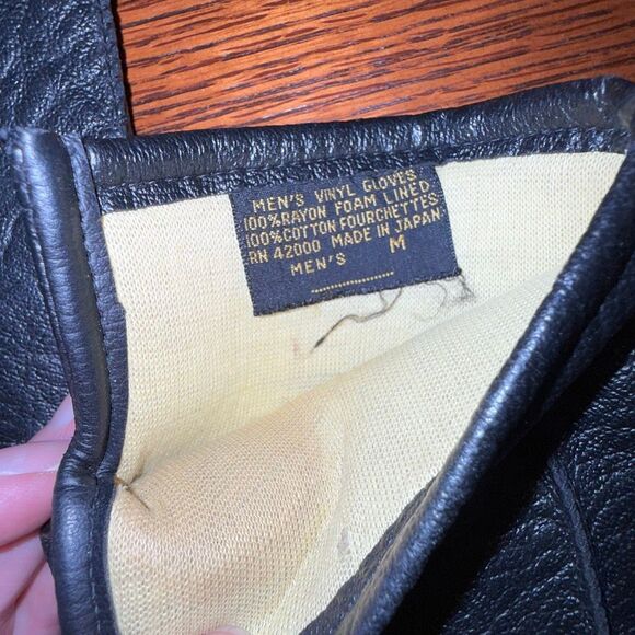 Vintage Men’s Black Vinyl Gloves Medium Made in Japan 60s 70s Mod Style Lined Wi - Picture 7 of 10